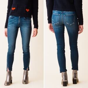 AMO Denim High Rise Twist Sweetheart Split Hem Skinny Dark Wash Jeans 30